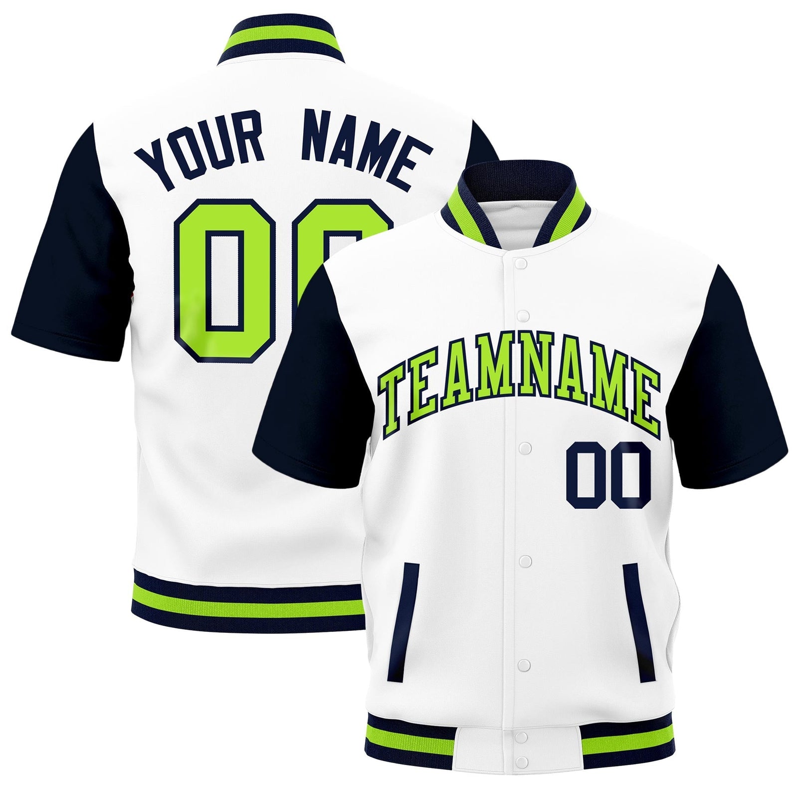 Custom Navy Neon Green Full-Snap Classic Style Jacket| KXKSHOP