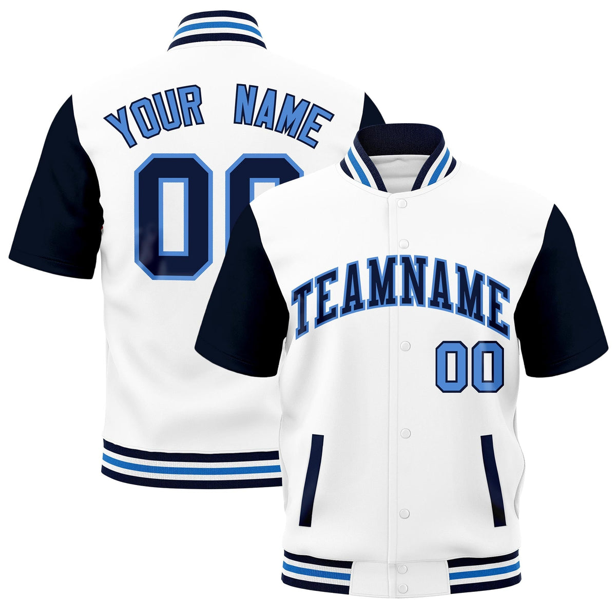Custom Navy White Powder Blue Full-Snap Classic Style Jacket| KXKSHOP