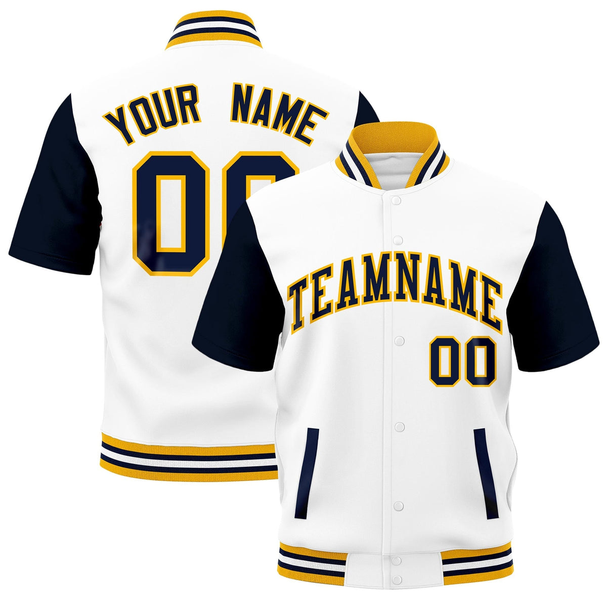 Custom Gold Navy White Full-Snap Classic Style Jacket| KXKSHOP