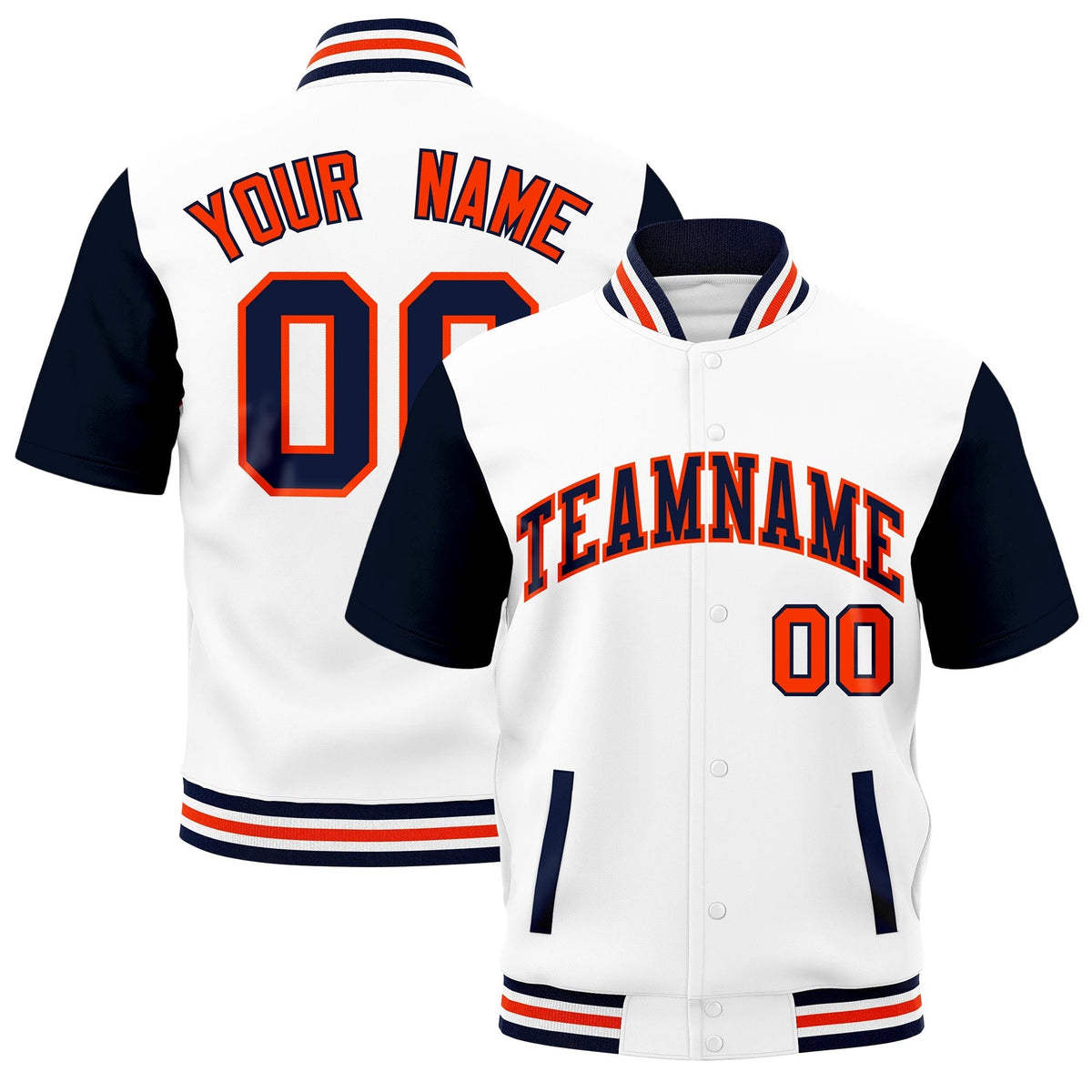 Custom Navy White Orange Full-Snap Classic Style Jacket| KXKSHOP