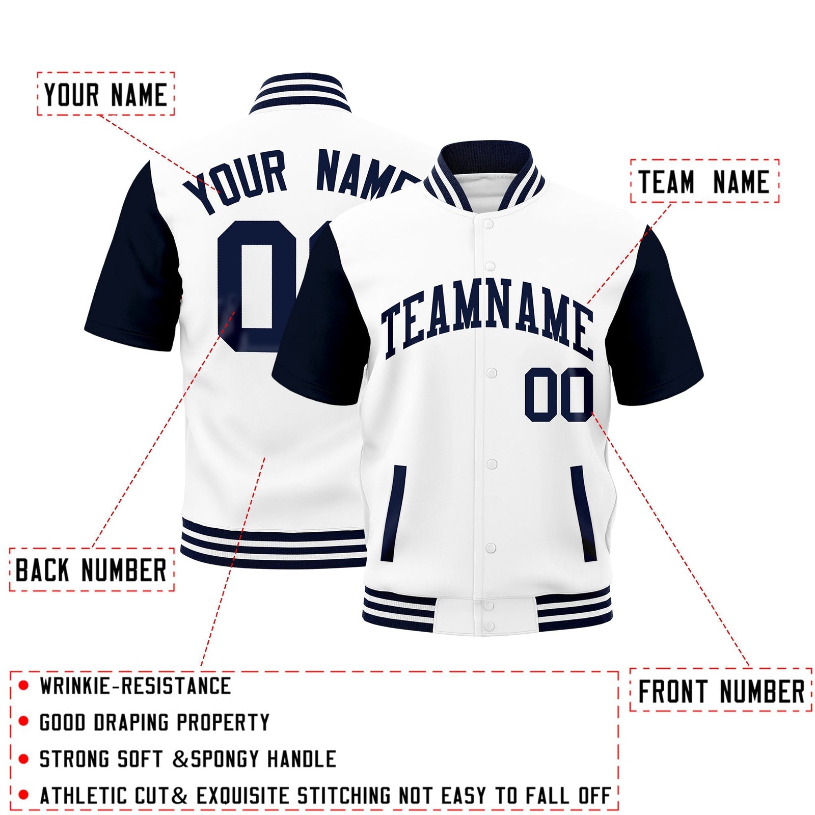 Custom Navy White Full-Snap Classic Style Jacket| KXKSHOP