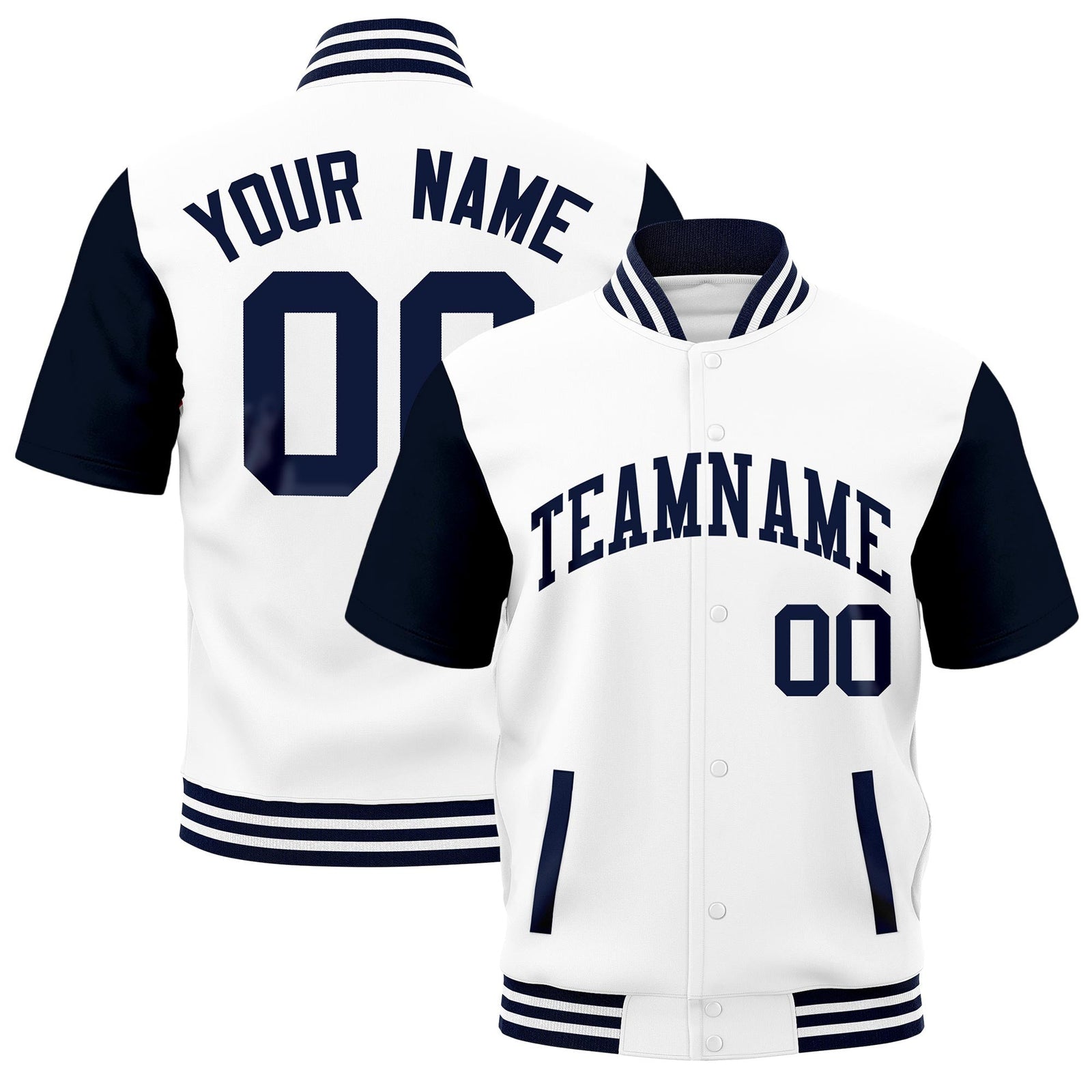 Custom Navy White Full-Snap Classic Style Jacket| KXKSHOP