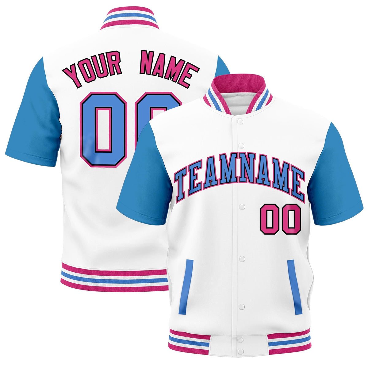 Custom Powder Blue Pink White Full-Snap Classic Style Jacket| KXKSHOP