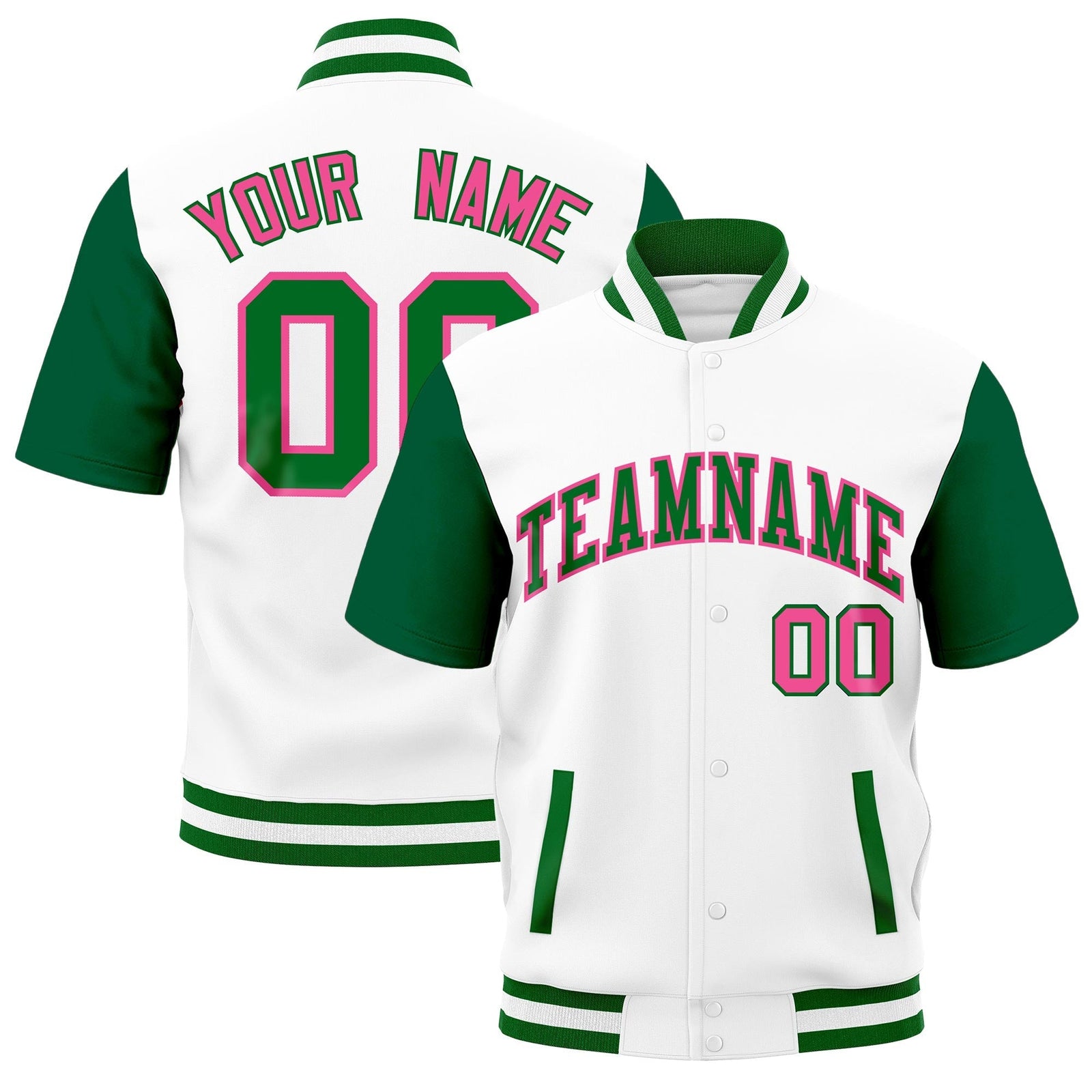 Custom Kelly Green White Full-Snap Classic Style Jacket| KXKSHOP