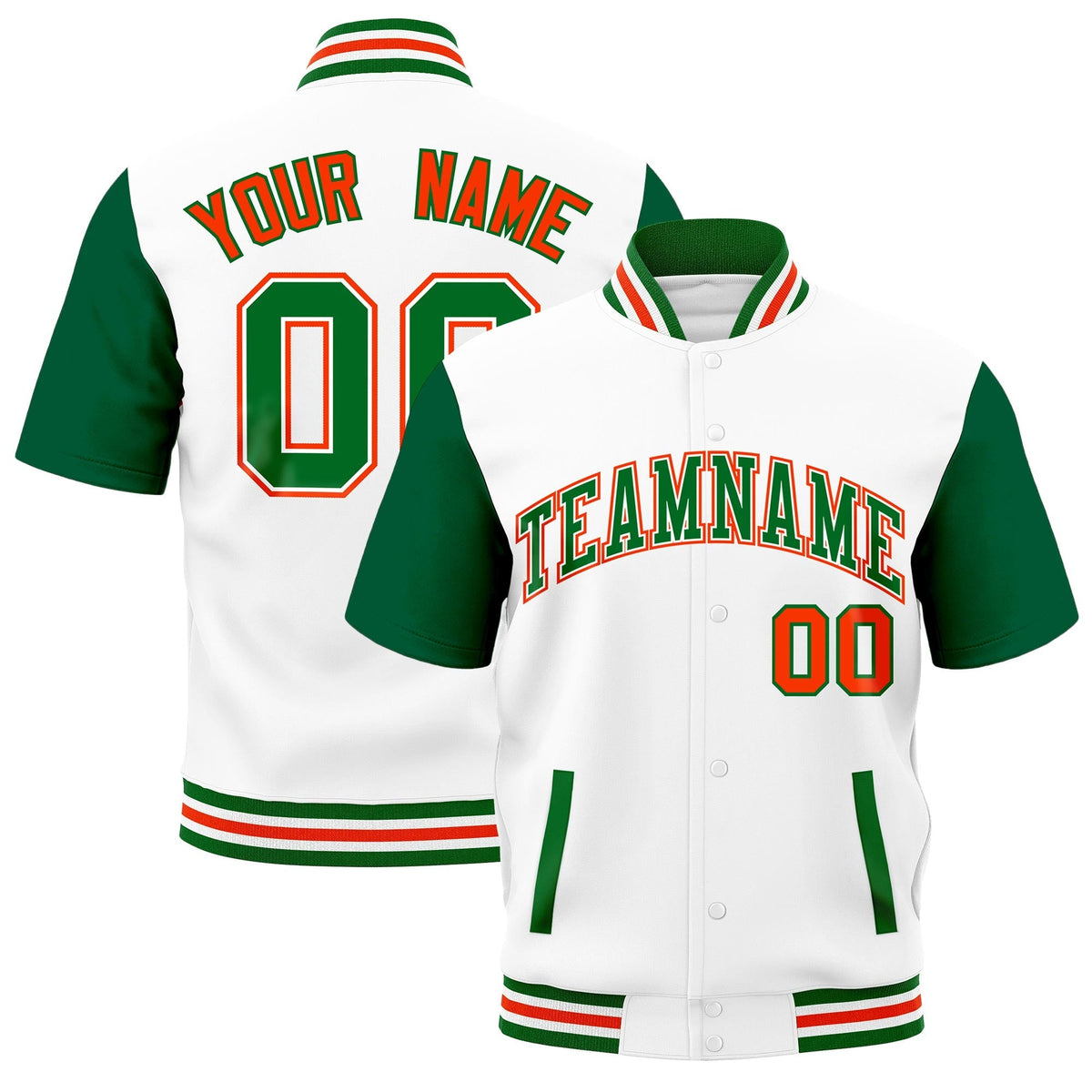 Custom Kelly Green White Orange Full-Snap Classic Style Jacket| KXKSHOP