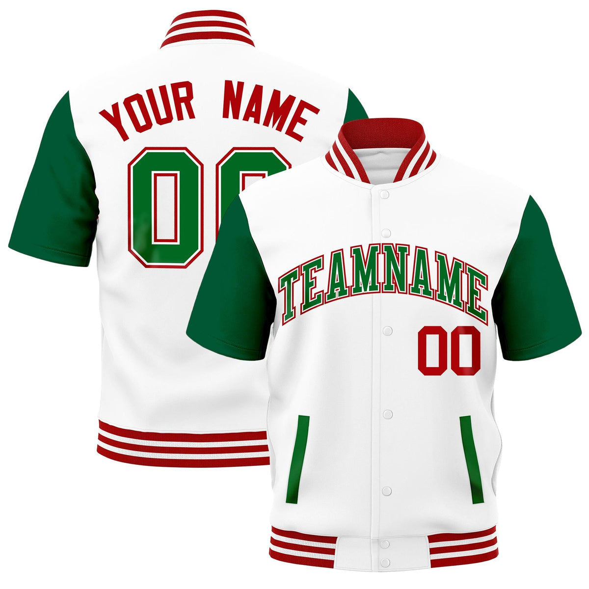 Custom Kelly Green Red White Full-Snap Classic Style Jacket| KXKSHOP