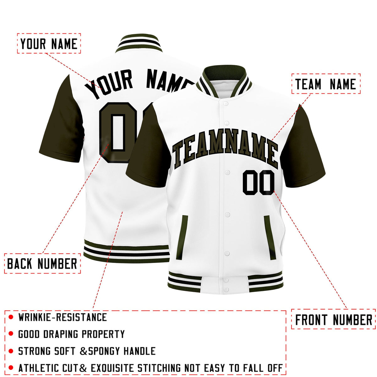 Custom Olive White Black Full-Snap Classic Style Jacket| KXKSHOP