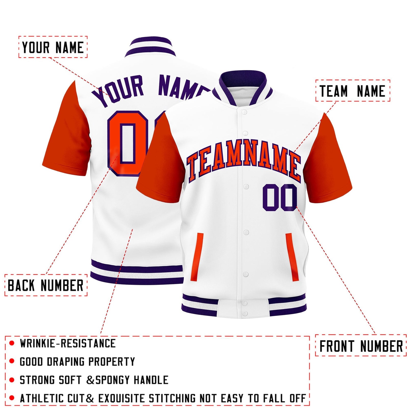 Custom Orange Purple White Full-Snap Classic Style Jacket| KXKSHOP