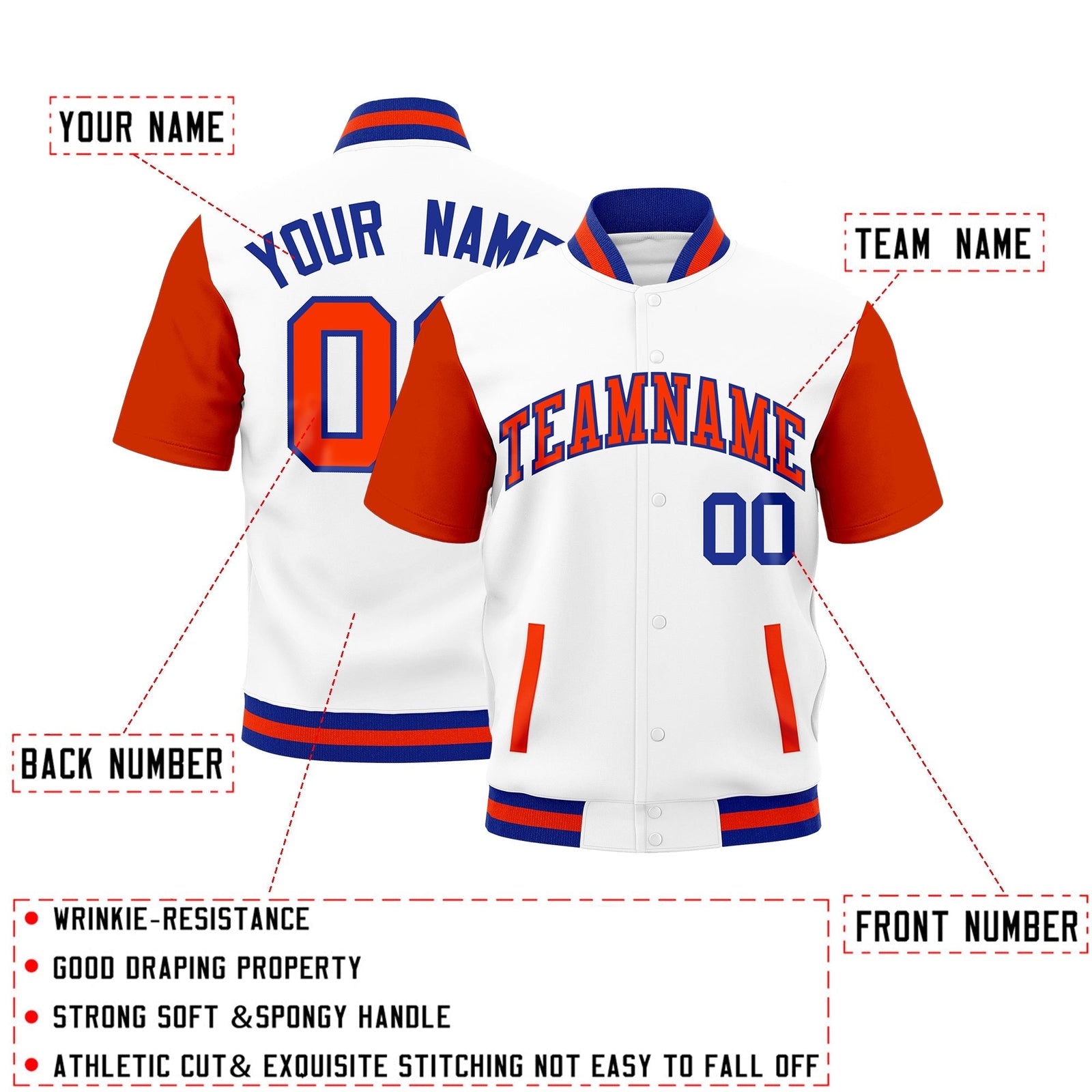 Custom Orange Royal Blue Full-Snap Classic Style Jacket| KXKSHOP