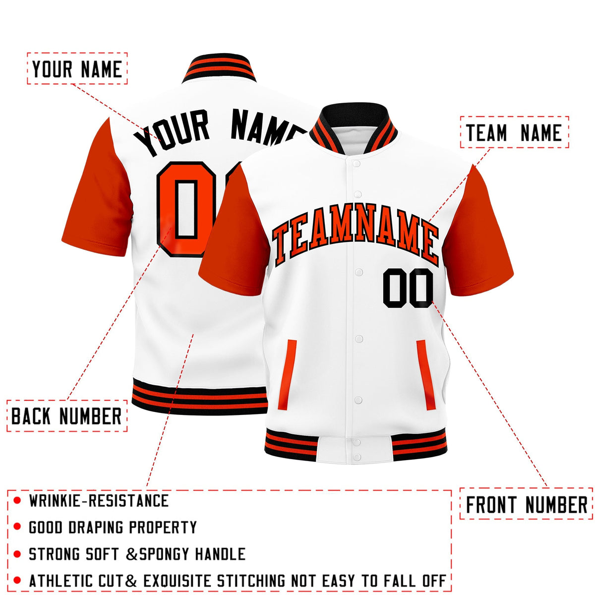 Custom Orange Black Full-Snap Classic Style Jacket| KXKSHOP