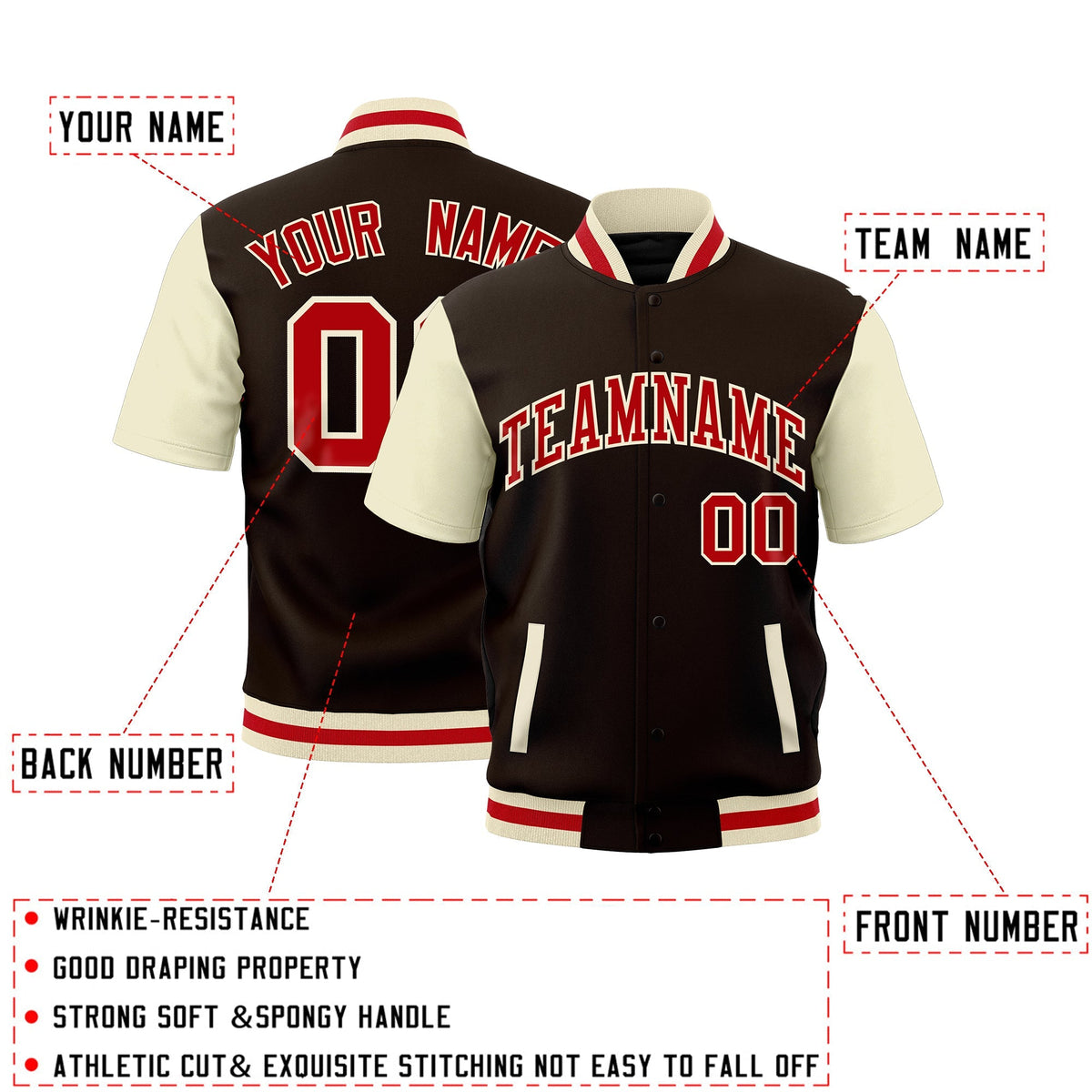 Custom Cream Red Full-Snap Classic Style Jacket| KXKSHOP