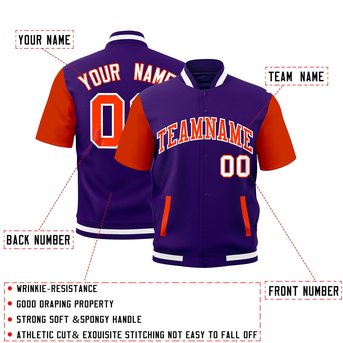 Custom Orange Purple White Full-Snap Classic Style Jacket| KXKSHOP