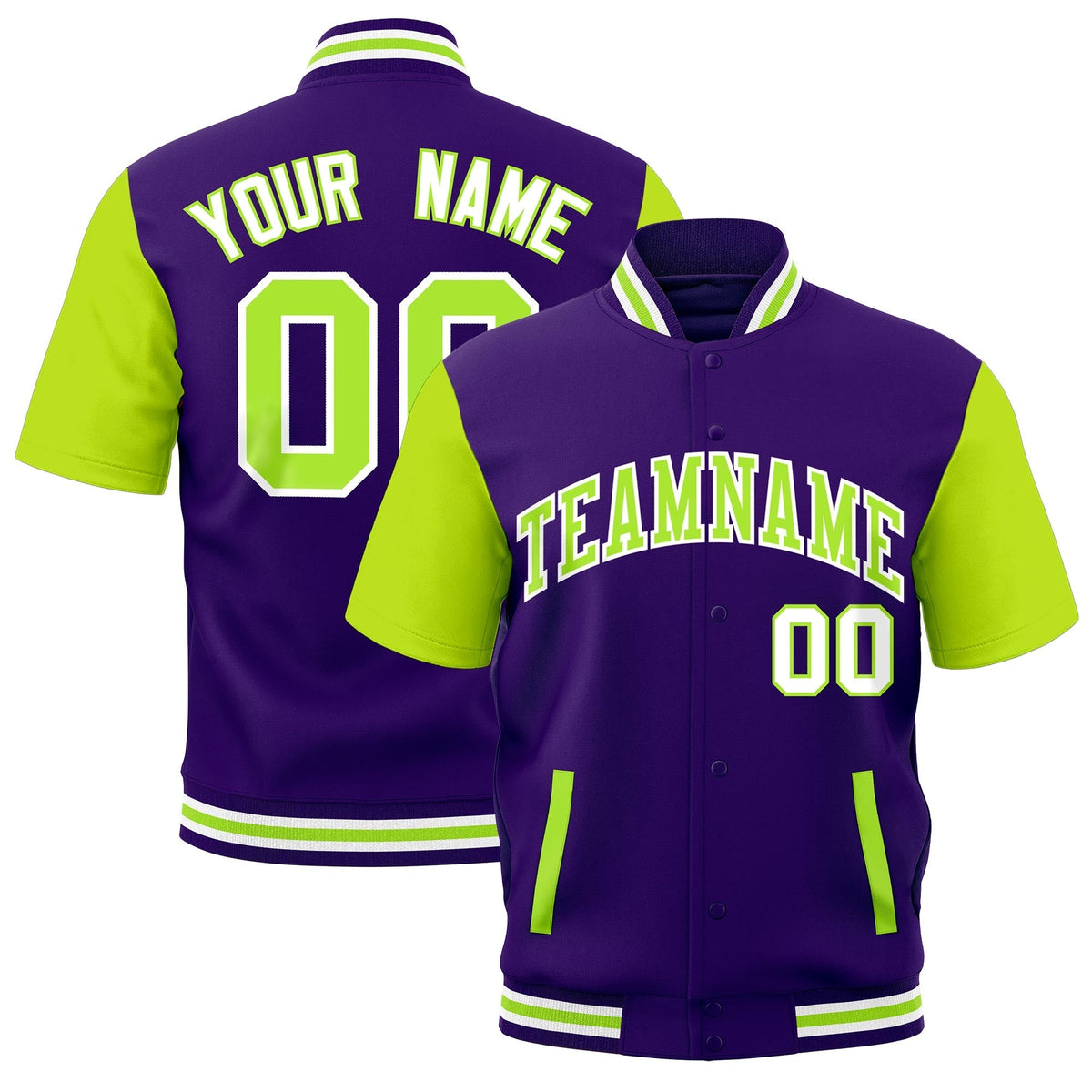 Custom Neon Green Purple White Full-Snap Classic Style Jacket| KXKSHOP