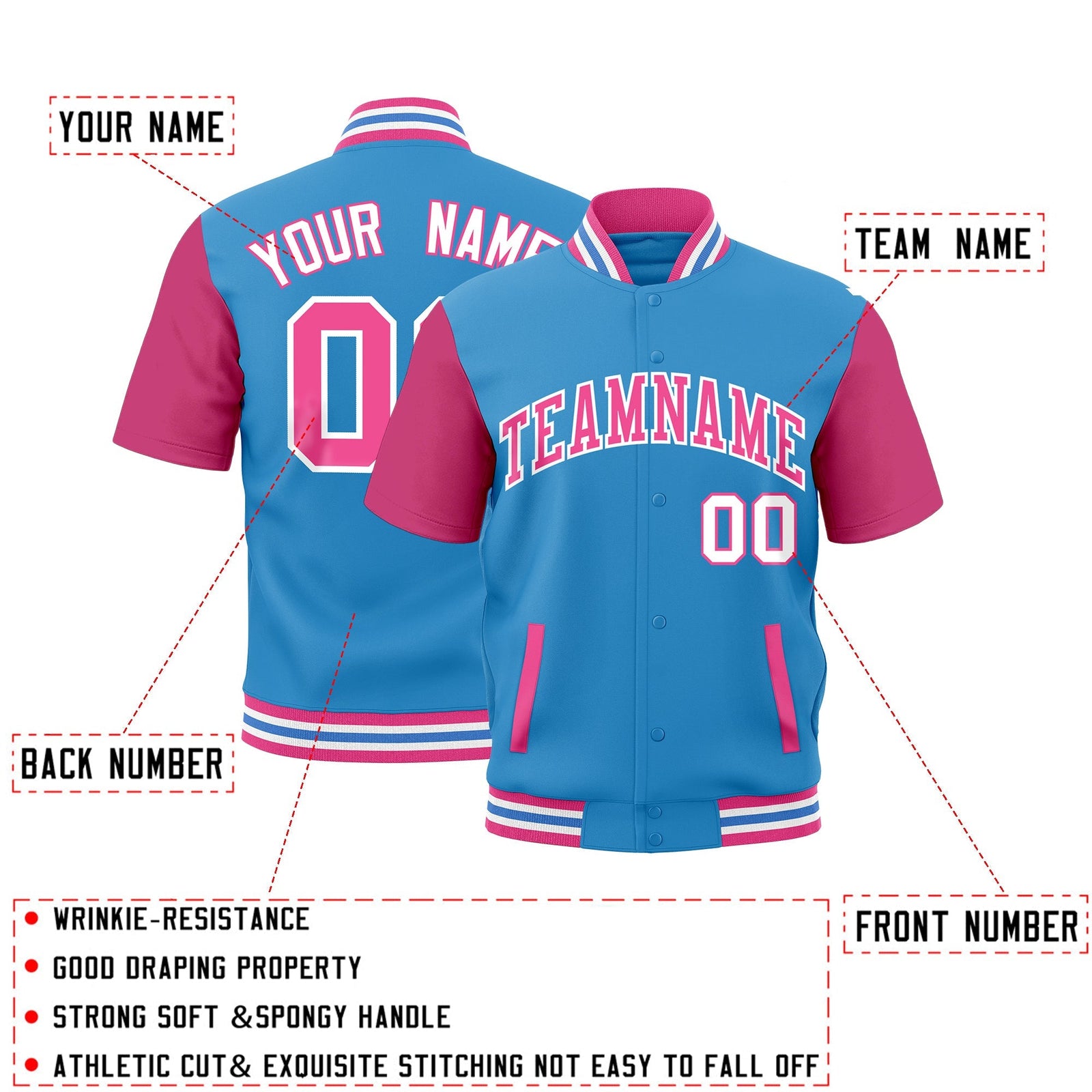 Custom Pink White Powder Blue Full-Snap Classic Style Jacket| KXKSHOP