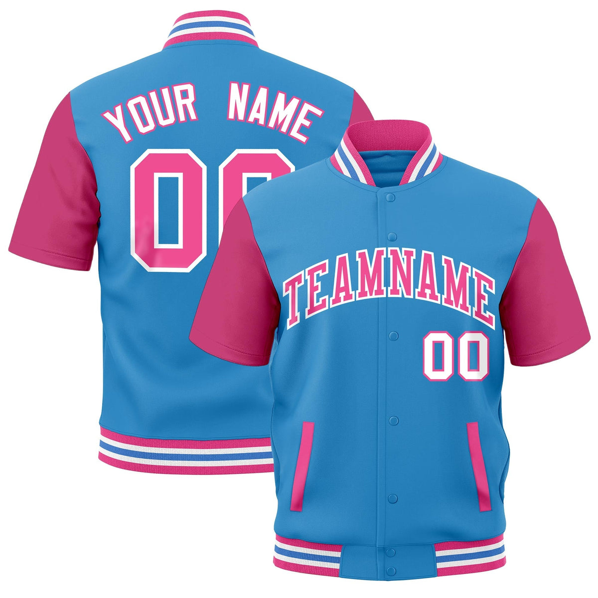 Custom Pink White Powder Blue Full-Snap Classic Style Jacket| KXKSHOP