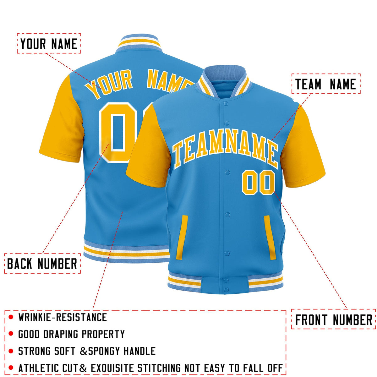 Custom Gold Powder Blue White Full-Snap Classic Style Jacket| KXKSHOP