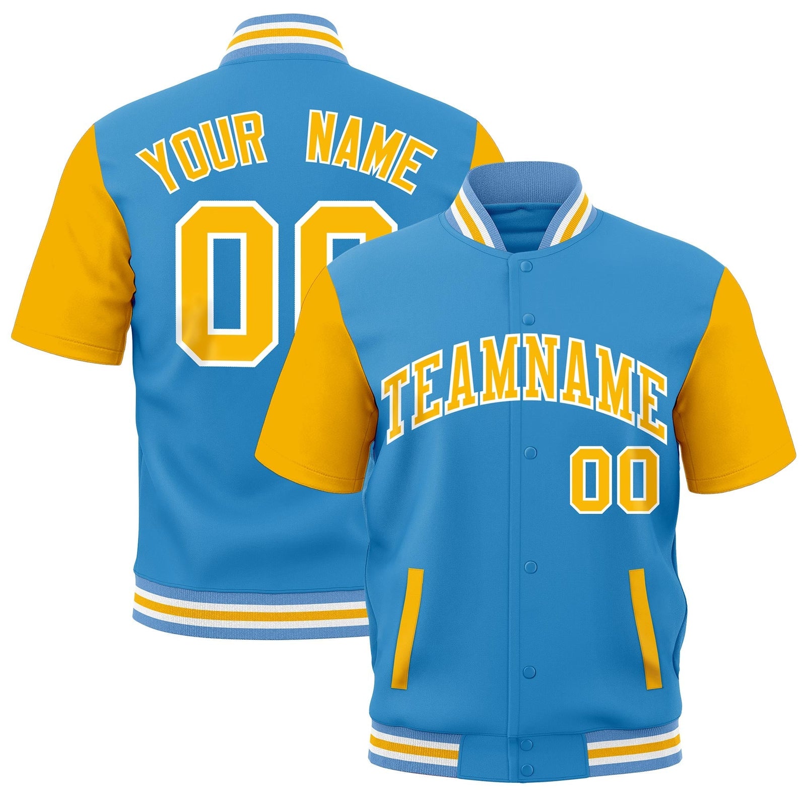 Custom Gold Powder Blue White Full-Snap Classic Style Jacket| KXKSHOP