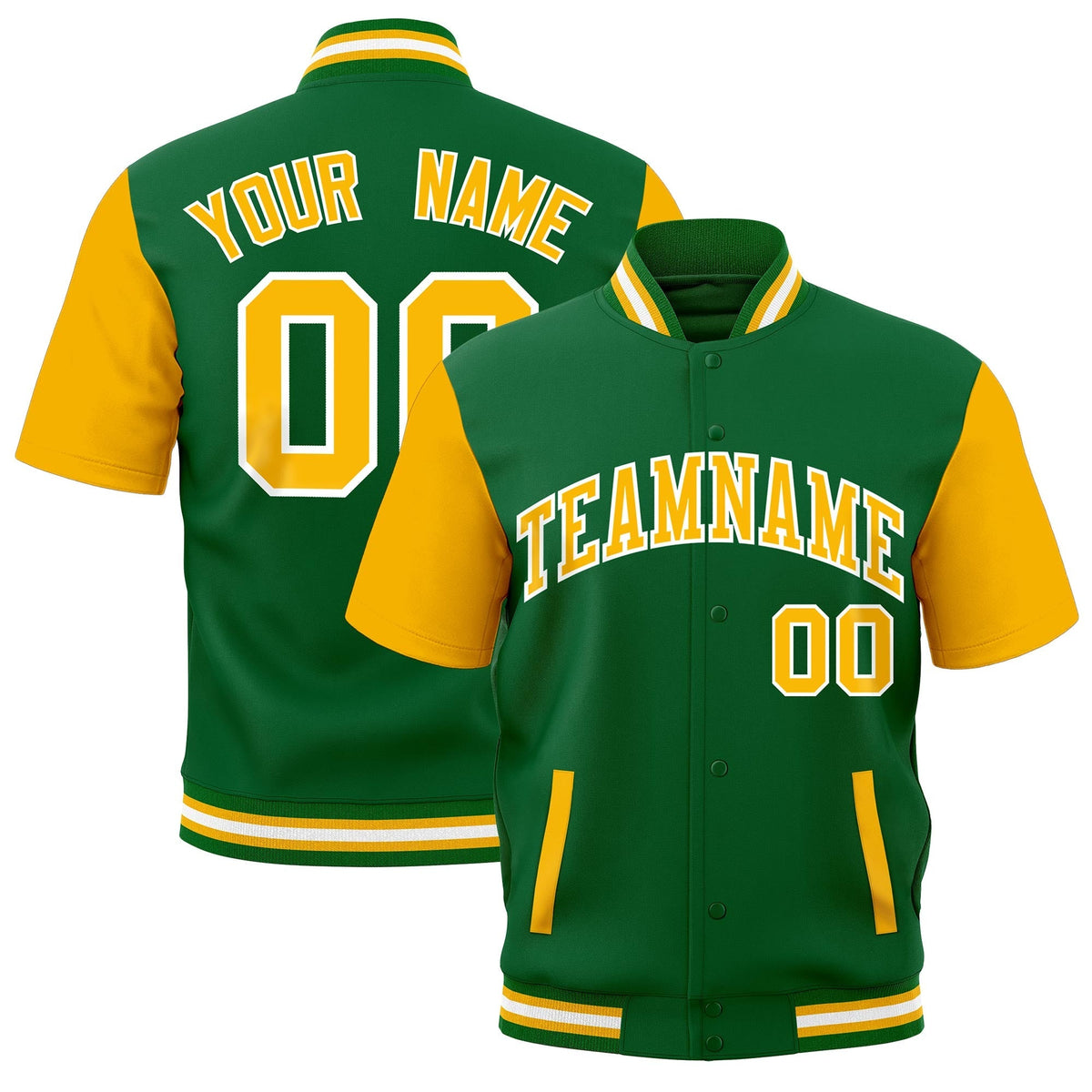Custom Gold Kelly Green White Full-Snap Classic Style Jacket| KXKSHOP