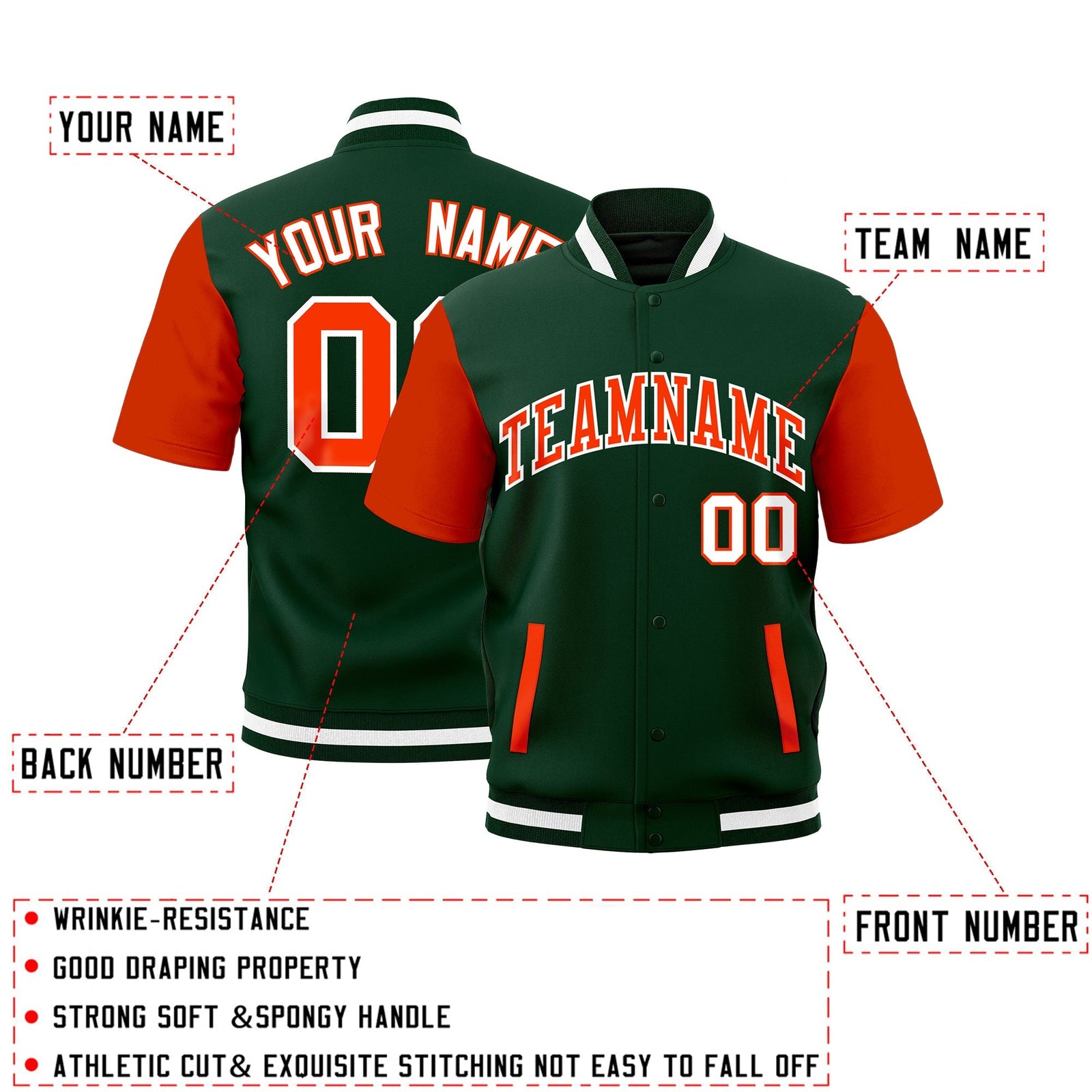 Custom Orange Green White Full-Snap Classic Style Jacket| KXKSHOP