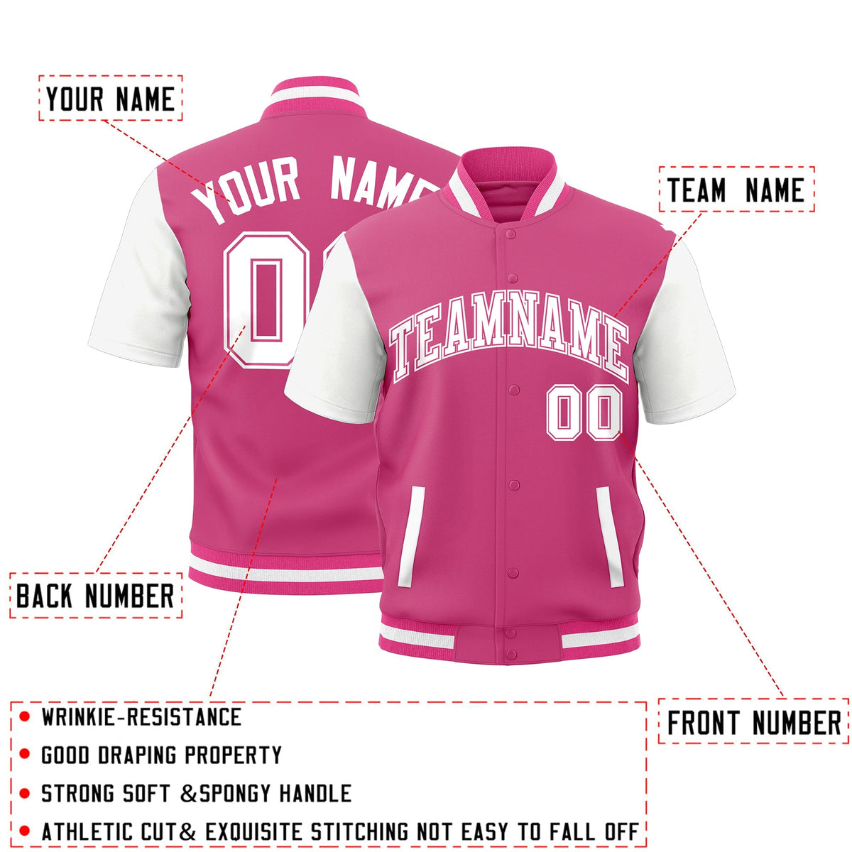 Custom White Pink Full-Snap Classic Style Jacket| KXKSHOP