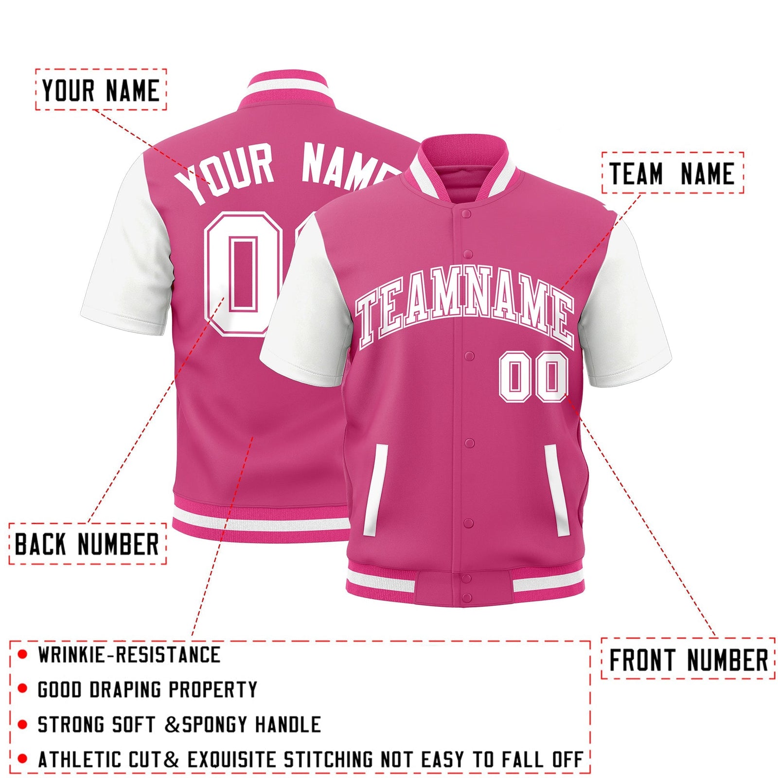 Custom White Pink Full-Snap Classic Style Jacket| KXKSHOP