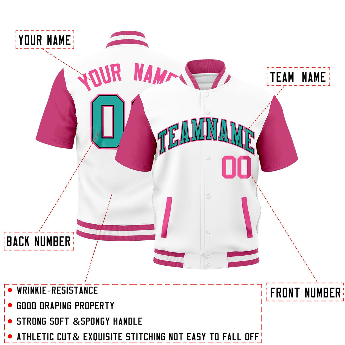 Custom Pink White Full-Snap Classic Style Jacket| KXKSHOP