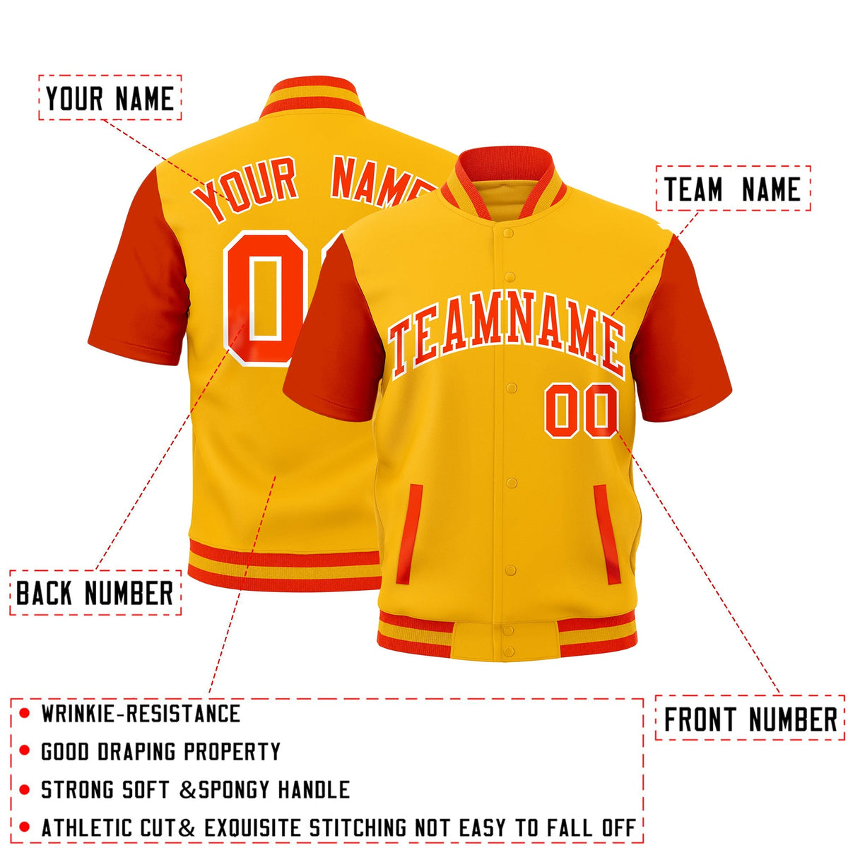 Custom Orange Gold Full-Snap Classic Style Jacket| KXKSHOP