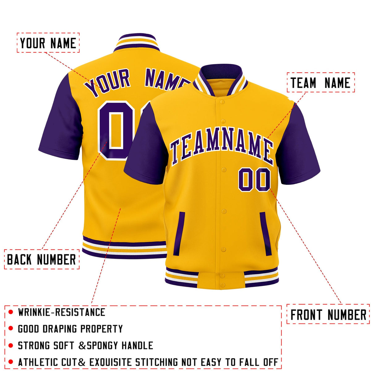Custom Purple White Gold Full-Snap Classic Style Jacket| KXKSHOP