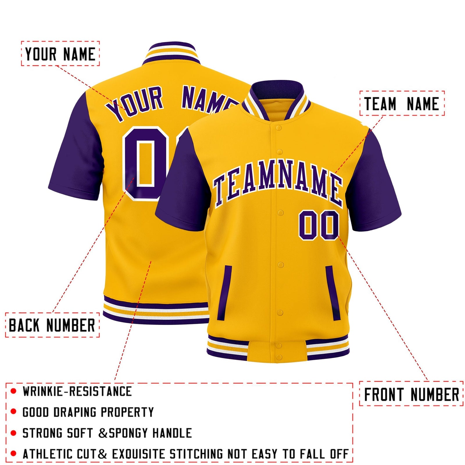 Custom Purple White Gold Full-Snap Classic Style Jacket| KXKSHOP