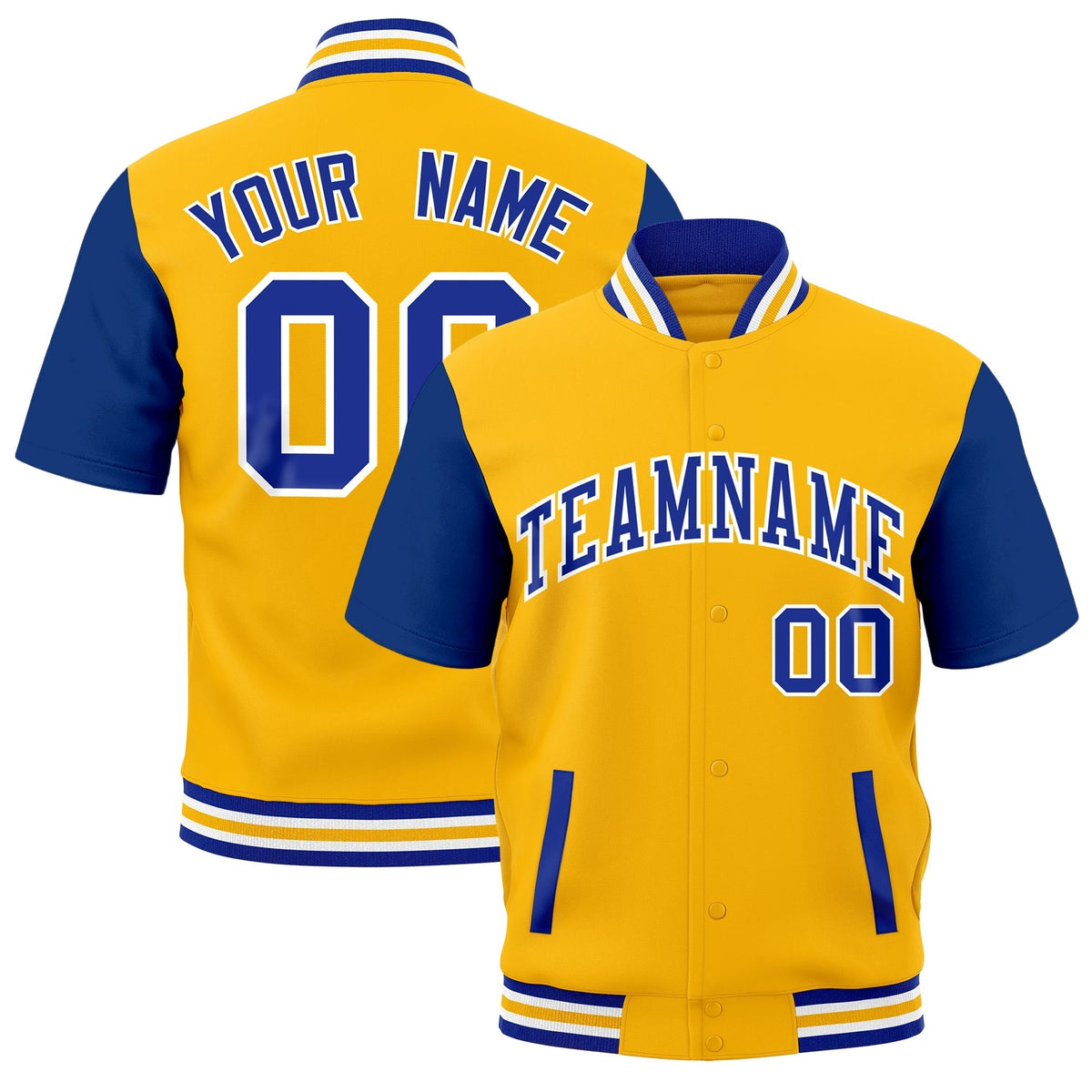 Custom Royal Blue White Gold Full-Snap Classic Style Jacket| KXKSHOP