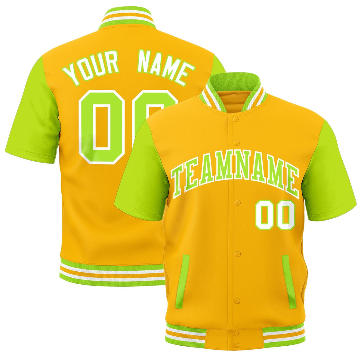 Custom Neon Green White Gold Full-Snap Classic Style Jacket| KXKSHOP