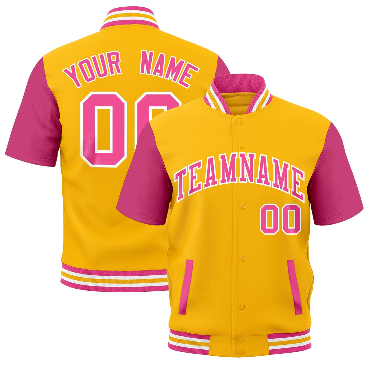 Custom Pink White Gold Full-Snap Classic Style Jacket| KXKSHOP