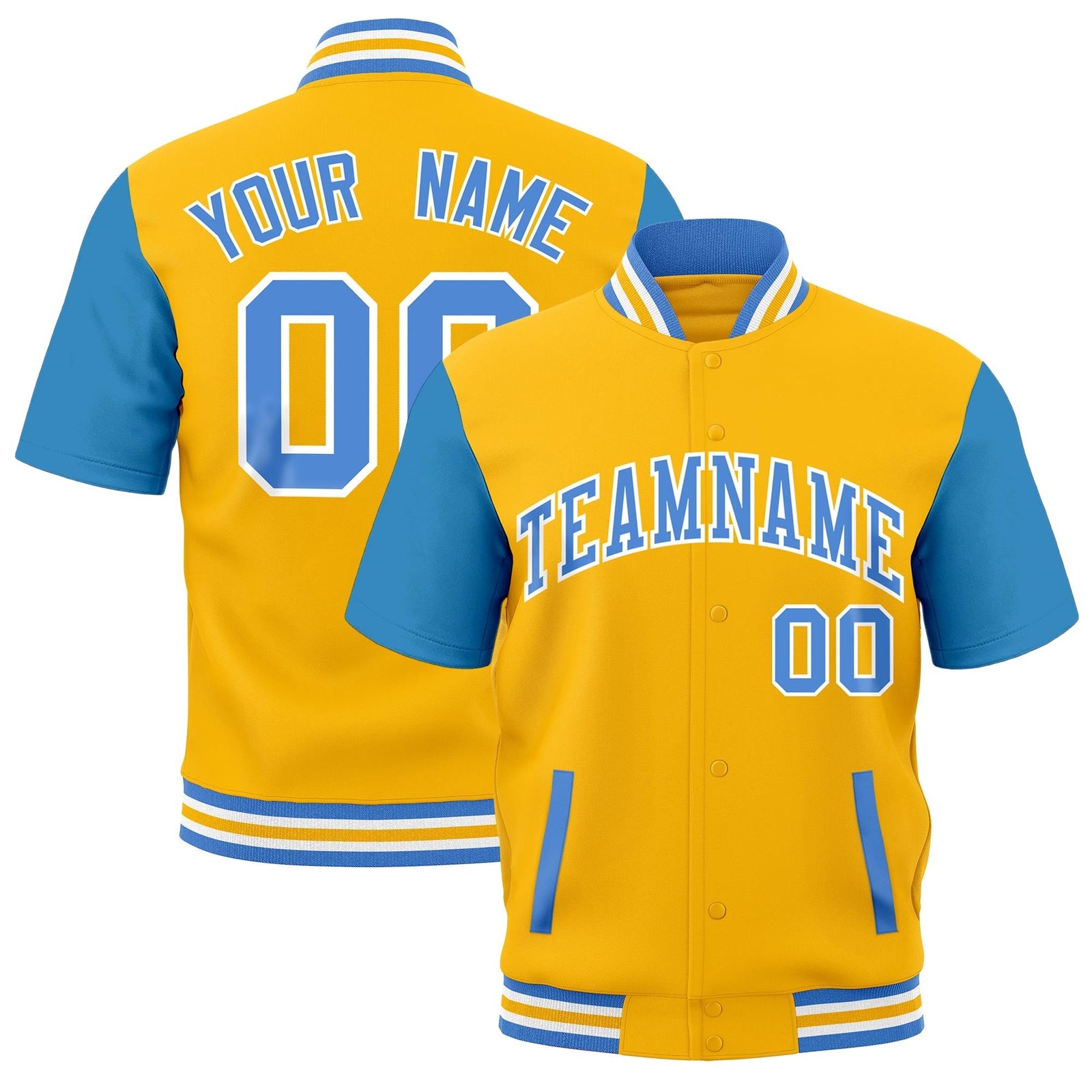 Custom Powder Blue White Gold Full-Snap Classic Style Jacket| KXKSHOP