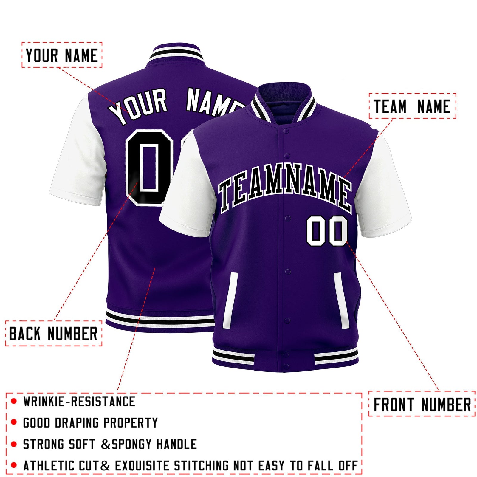 Custom White Purple Black Full-Snap Classic Style Jacket| KXKSHOP