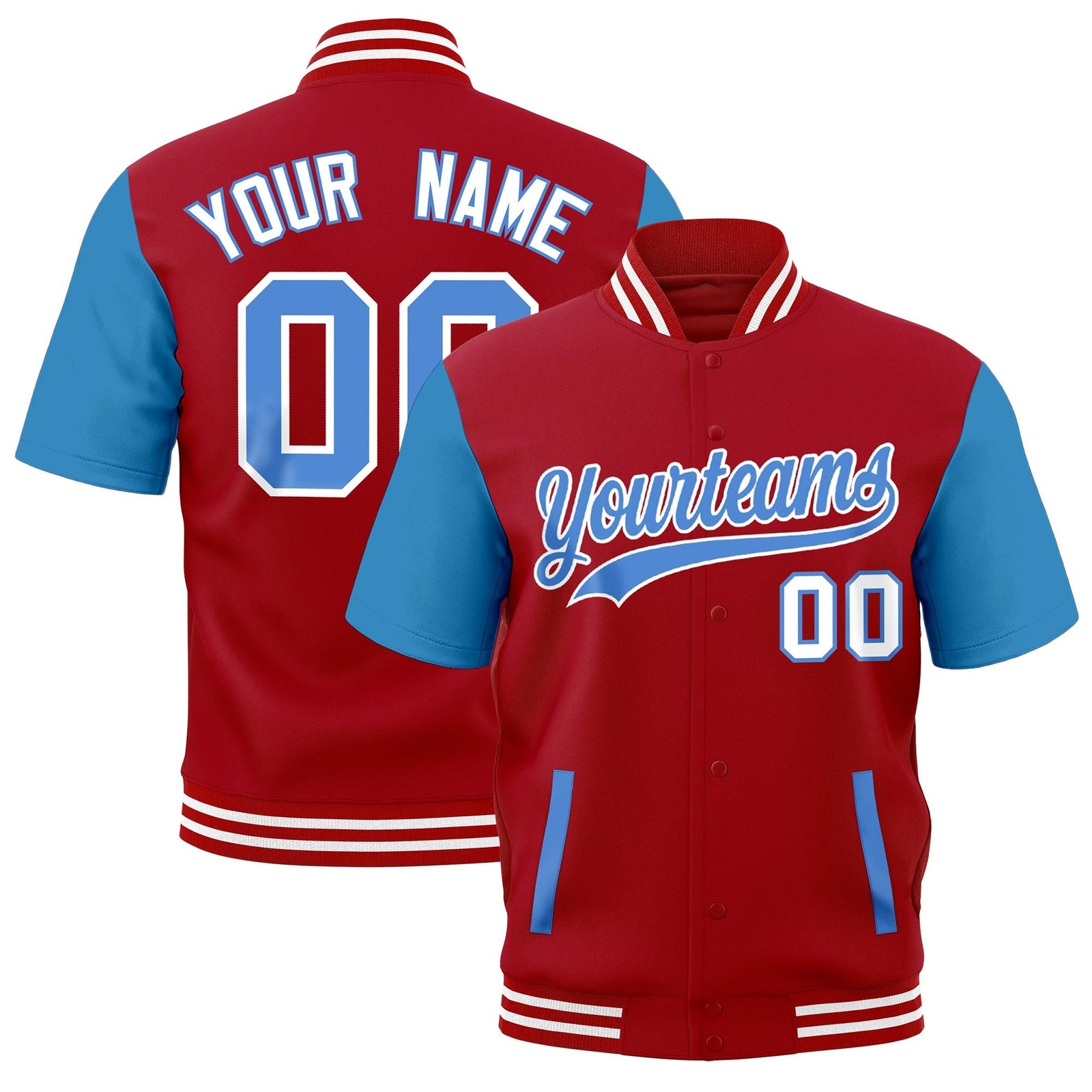 Custom Powder Blue Red Full-Snap Classic Style Jacket| KXKSHOP
