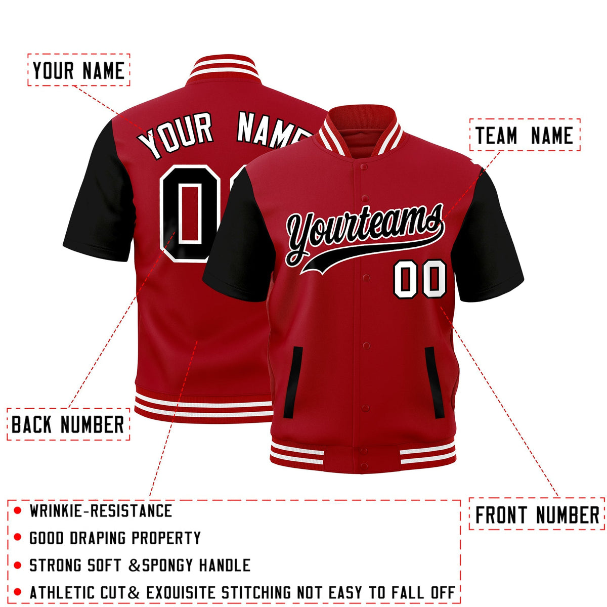 Custom Black Red Full-Snap Classic Style Jacket| KXKSHOP