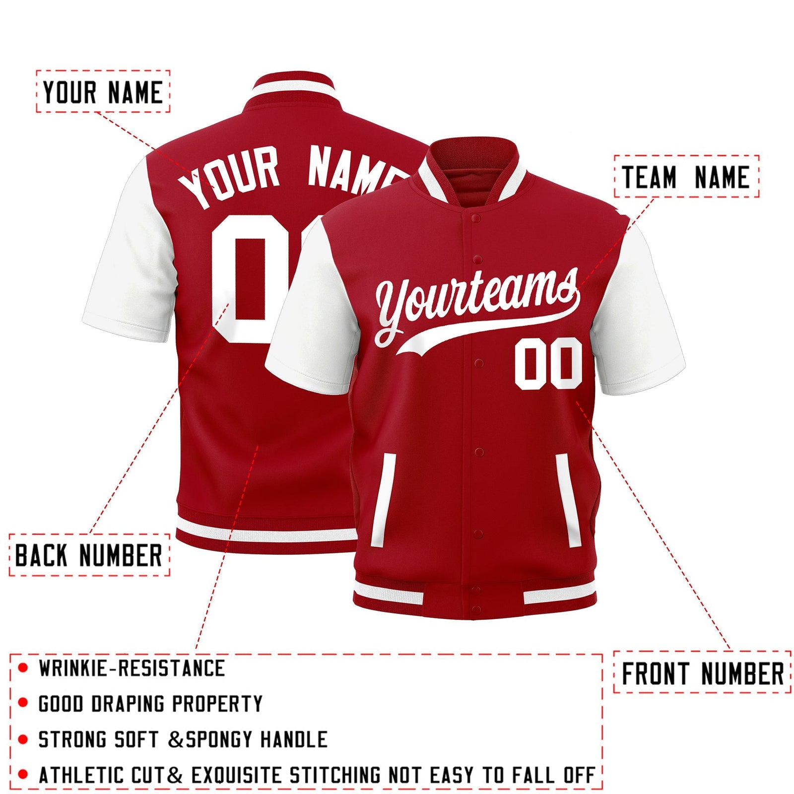 Custom White Red Full-Snap Classic Style Jacket| KXKSHOP