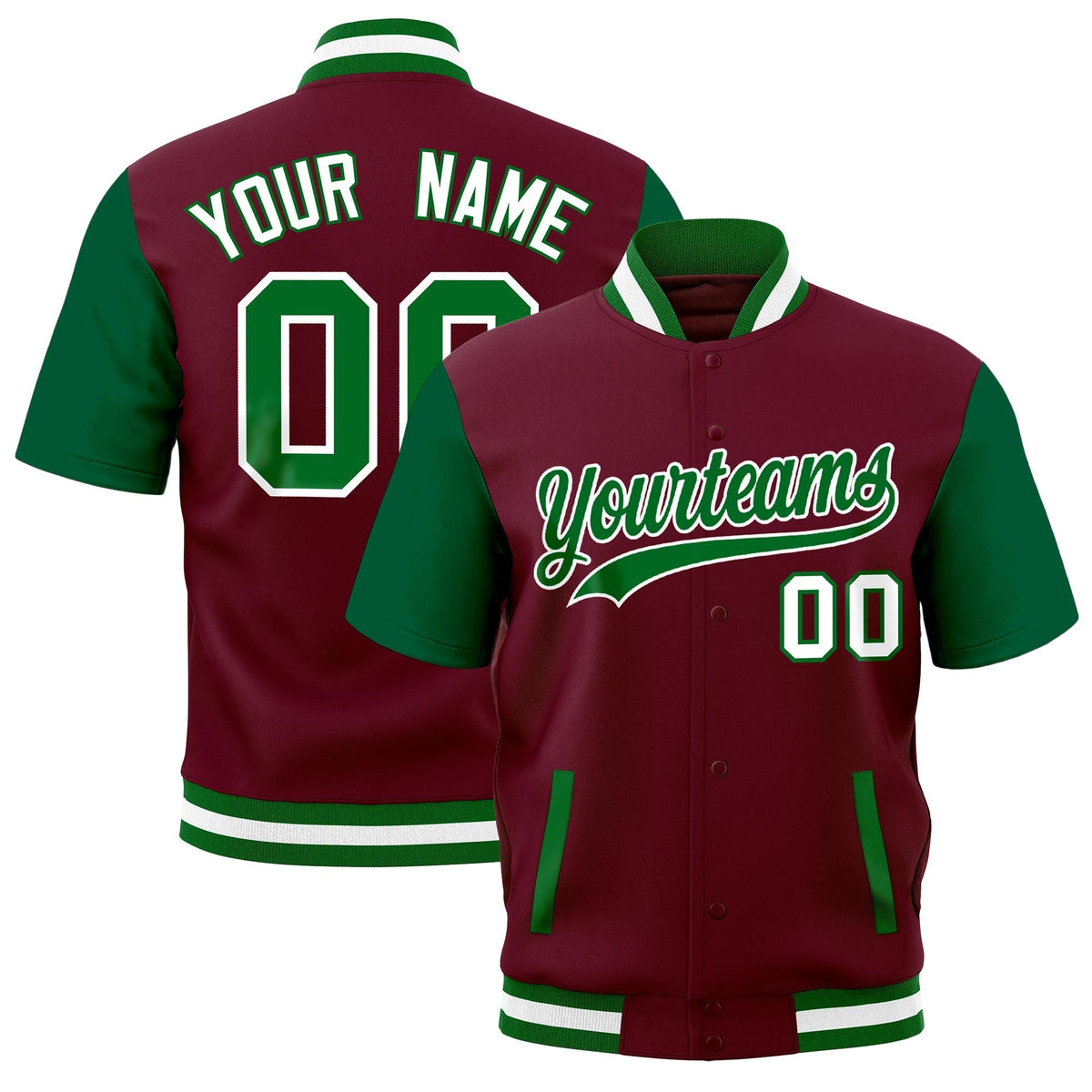Custom Kelly Green White Full-Snap Classic Style Jacket| KXKSHOP