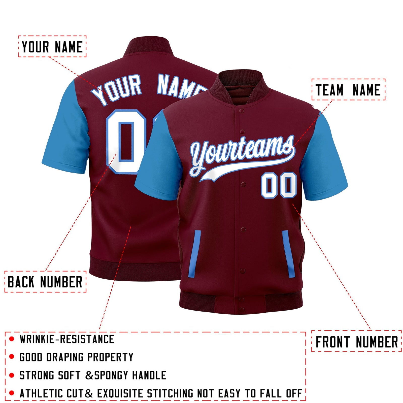 Custom Powder Blue Crimson Full-Snap Classic Style Jacket| KXKSHOP