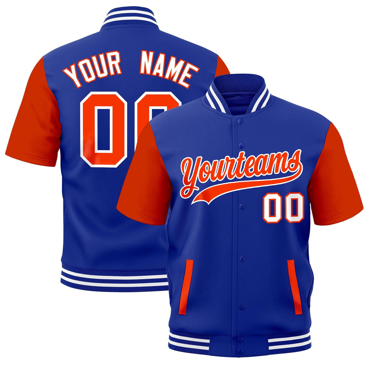 Custom Orange Royal Blue White Full-Snap Classic Style Jacket| KXKSHOP