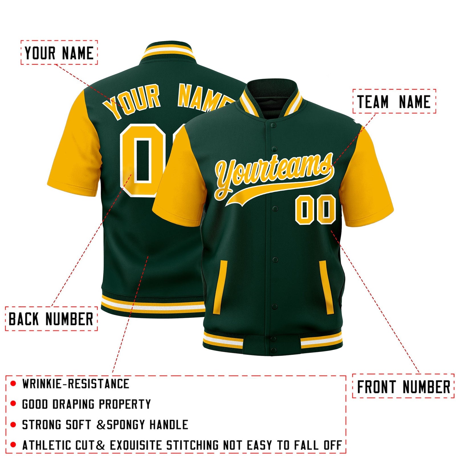 Custom Gold Green White Full-Snap Classic Style Jacket| KXKSHOP