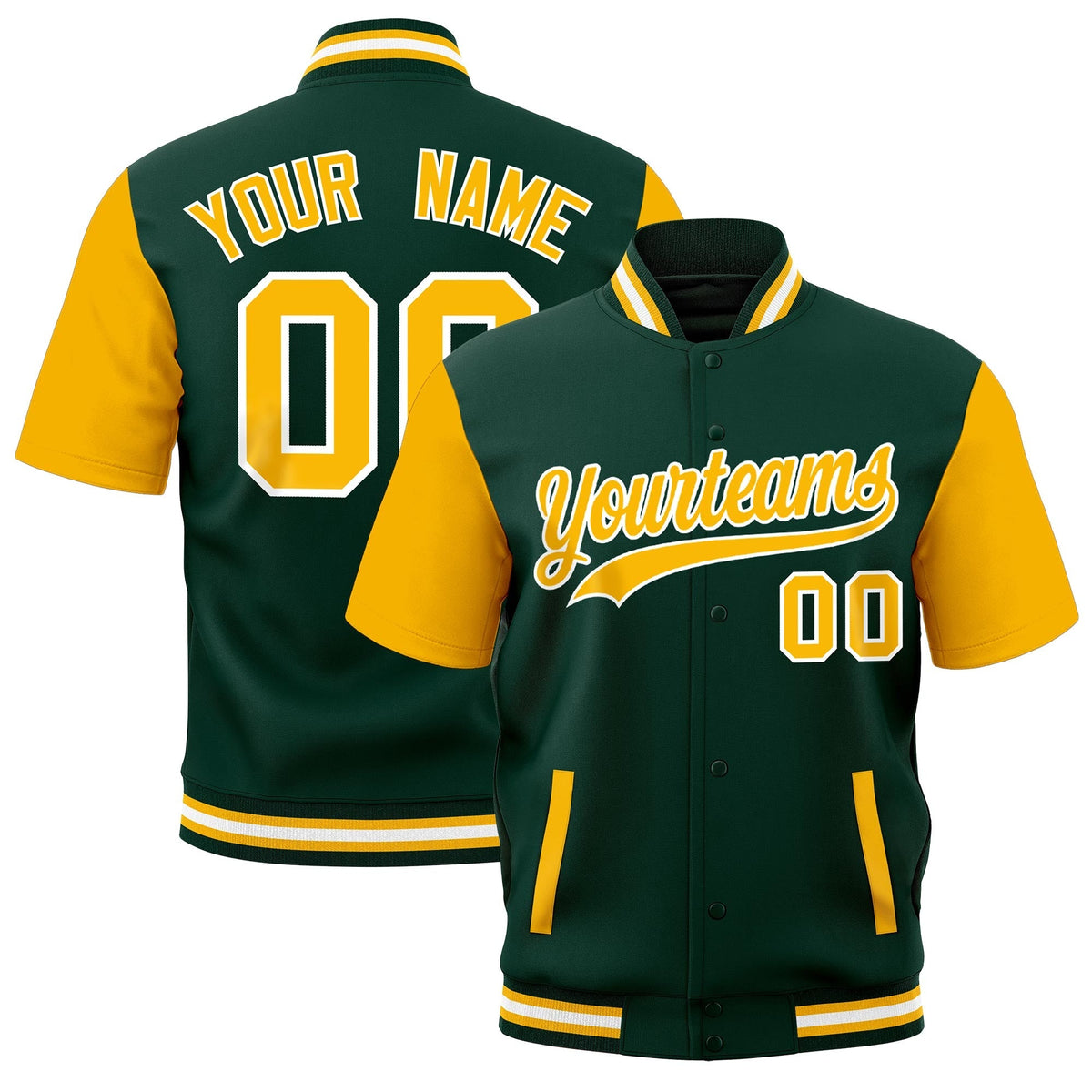 Custom Gold Green White Full-Snap Classic Style Jacket| KXKSHOP
