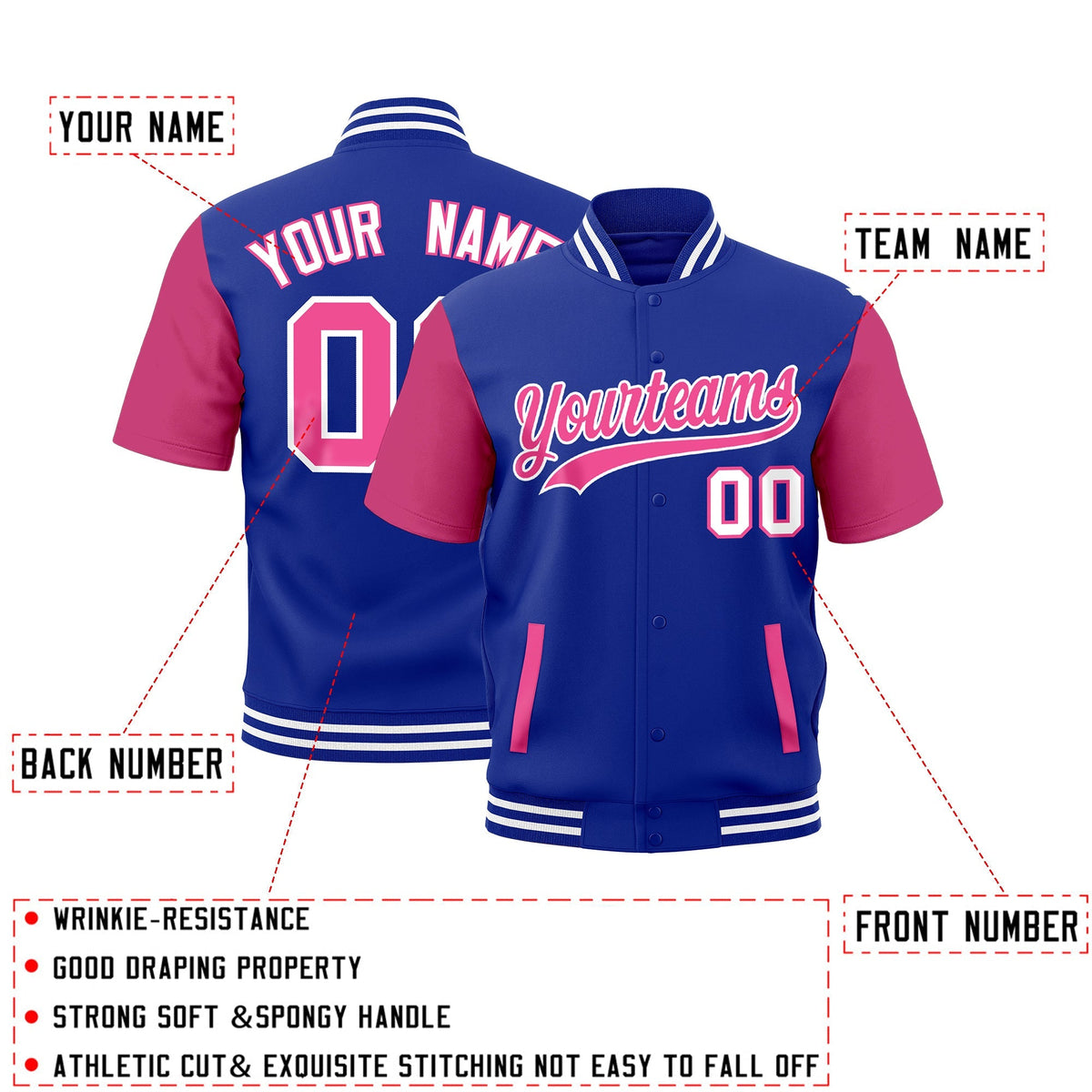 Custom Royal Blue White Full-Snap Classic Style Jacket| KXKSHOP