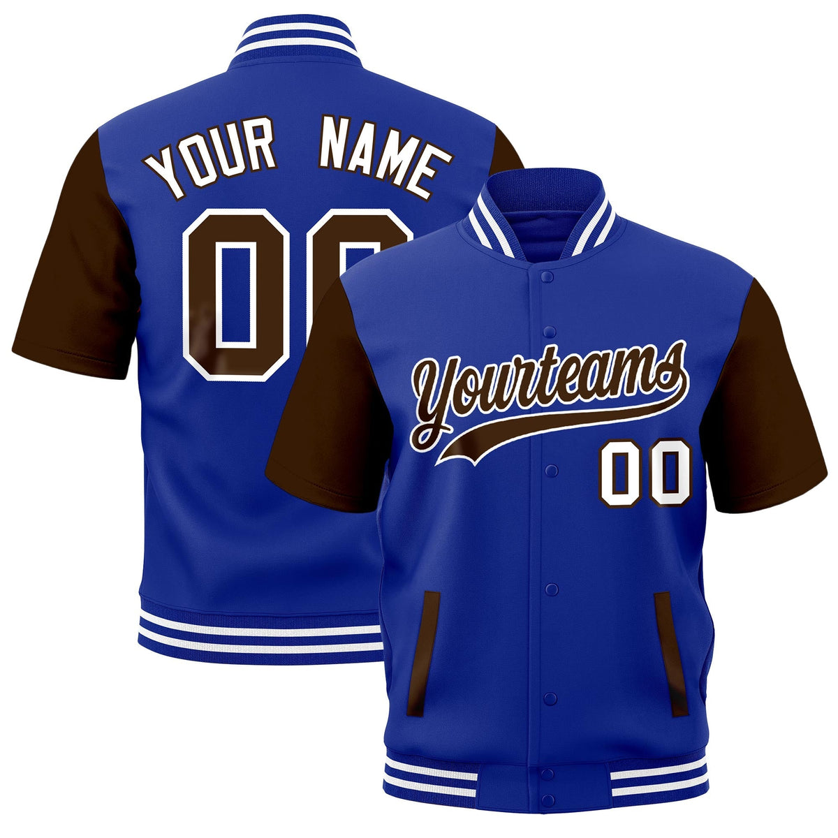 Custom Brown Royal Blue White Full-Snap Classic Style Jacket| KXKSHOP