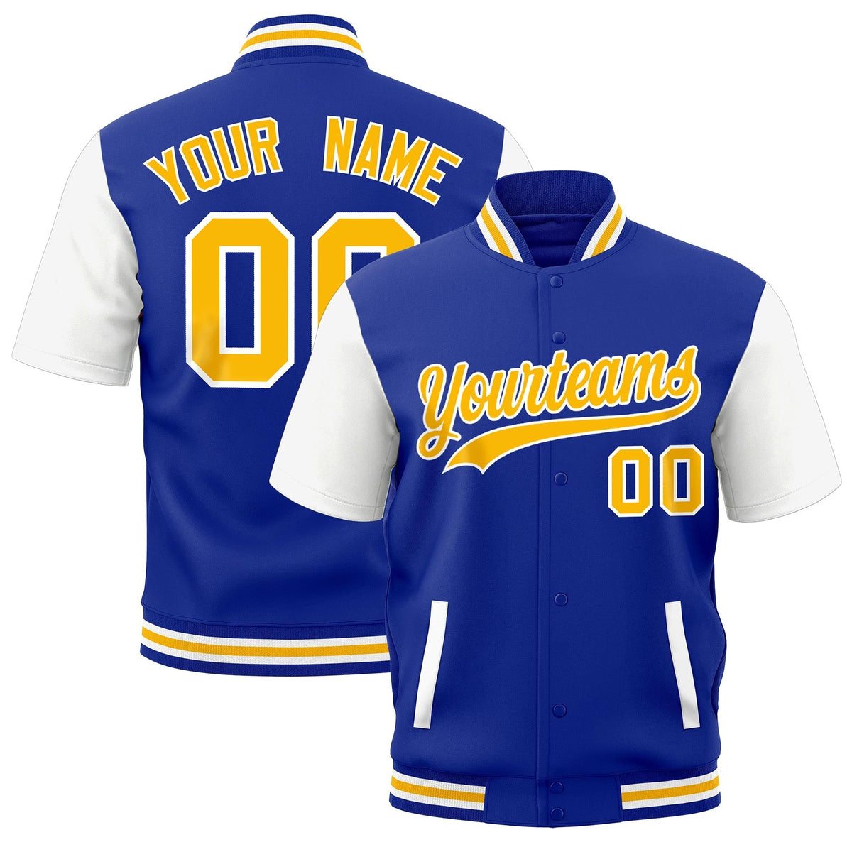 Custom White Royal Blue Gold Full-Snap Classic Style Jacket| KXKSHOP