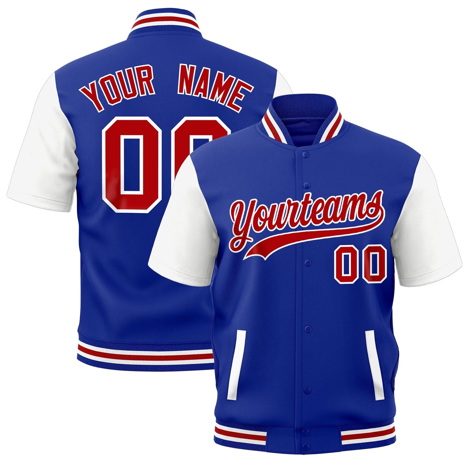 Custom White Royal Blue Red Full-Snap Classic Style Jacket| KXKSHOP