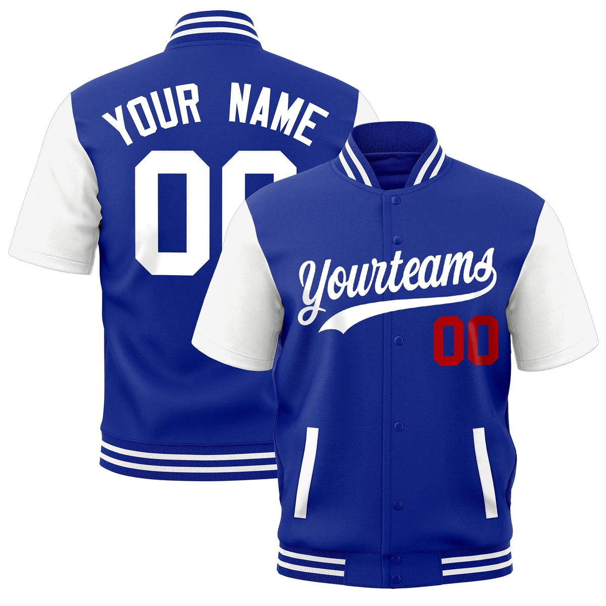 Custom White Royal Blue Full-Snap Classic Style Jacket| KXKSHOP
