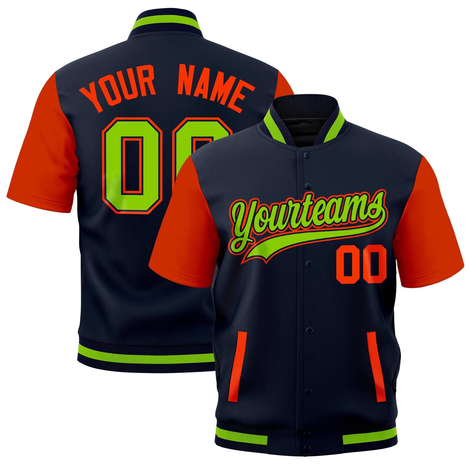 Custom Orange Navy Neon Green Full-Snap Classic Style Jacket| KXKSHOP