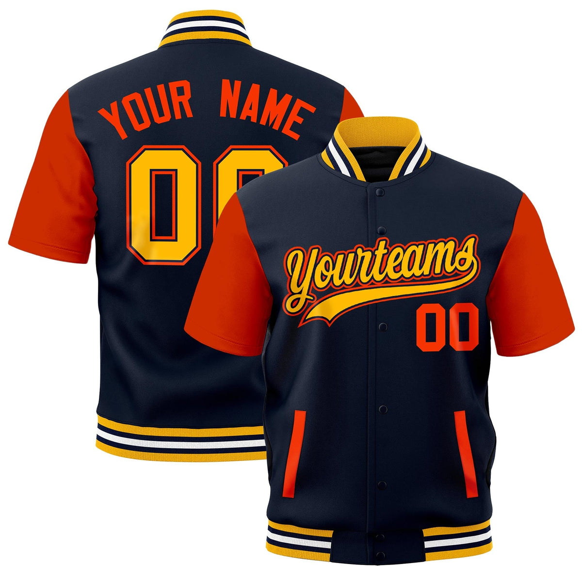 Custom Orange Gold Navy Full-Snap Classic Style Jacket| KXKSHOP