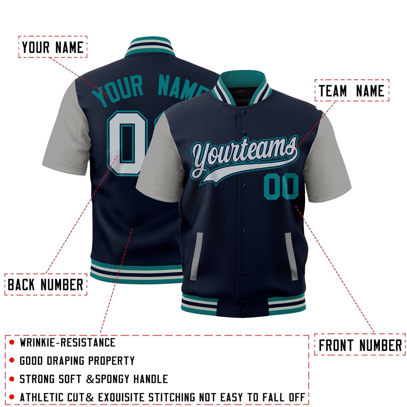 Custom Gray Teal Silver Full-Snap Classic Style Jacket| KXKSHOP